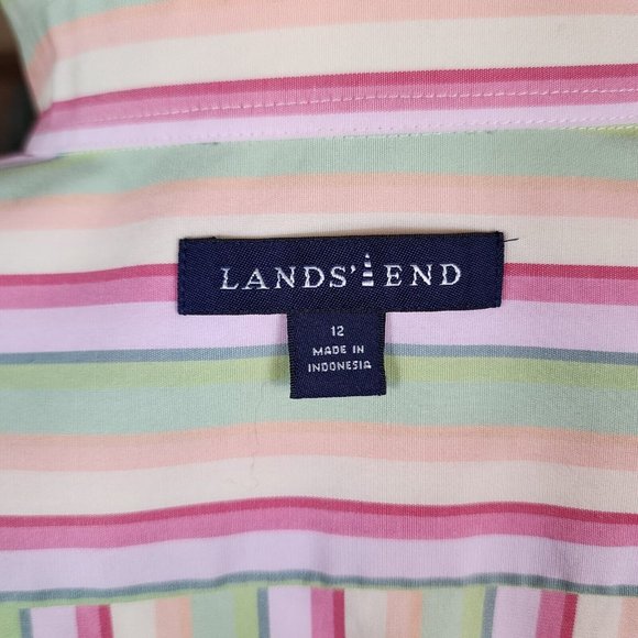 Lands' End Button Front Blouse Pastel Stripes 3/4 Sleeves Sz 12 - Picture 4 of 5